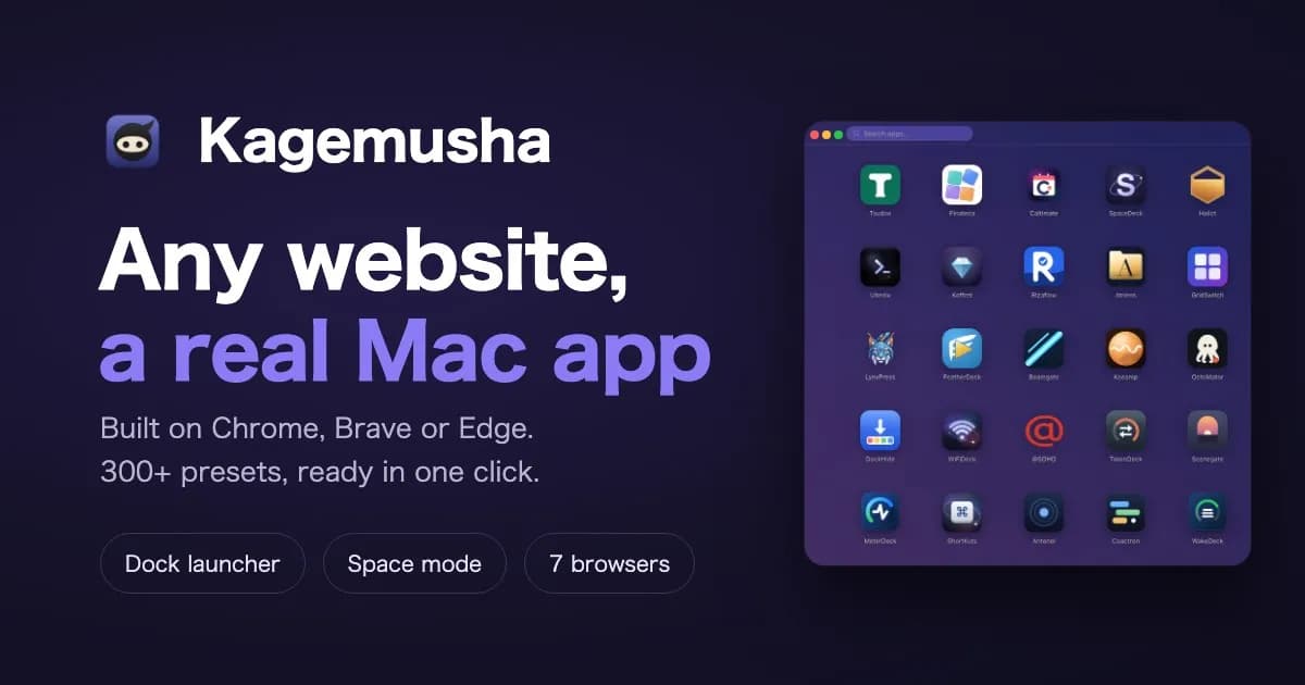 بنر رسمی Kagemusha از سایت محصول LIFE SCAPE برای کنترل وب‌اپ توسط عامل‌های AI روی مک