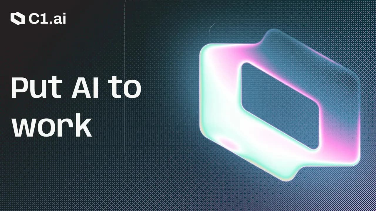 بنر رسمی C1.ai با شعار Put AI to Work برای معرفی پلتفرم هویت و C1 AppHub